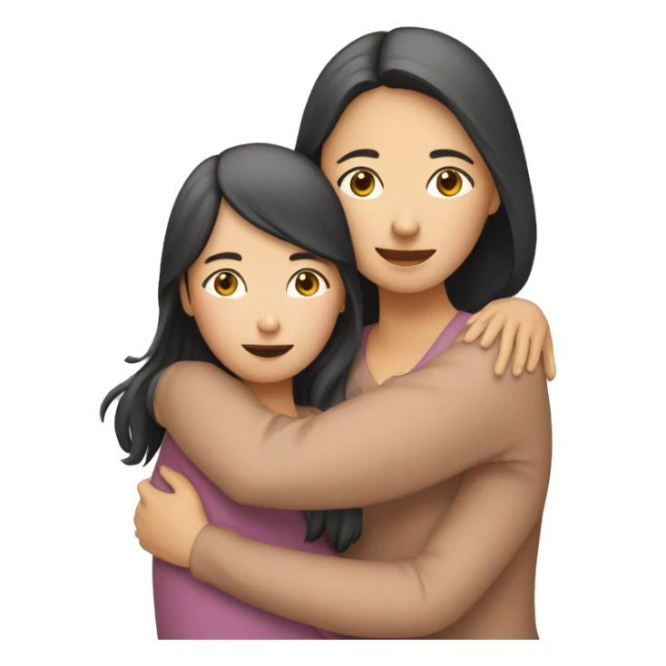 two asian sisters one older and one younger hugging sticker