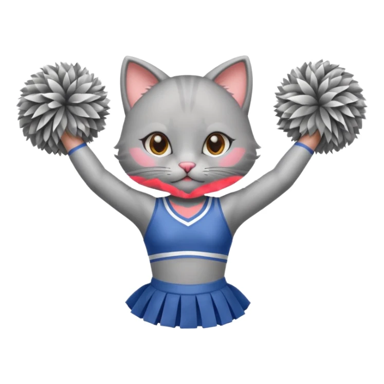 A cute sleek grey cat cheerleader twirling pom-poms with confident energy. sticker