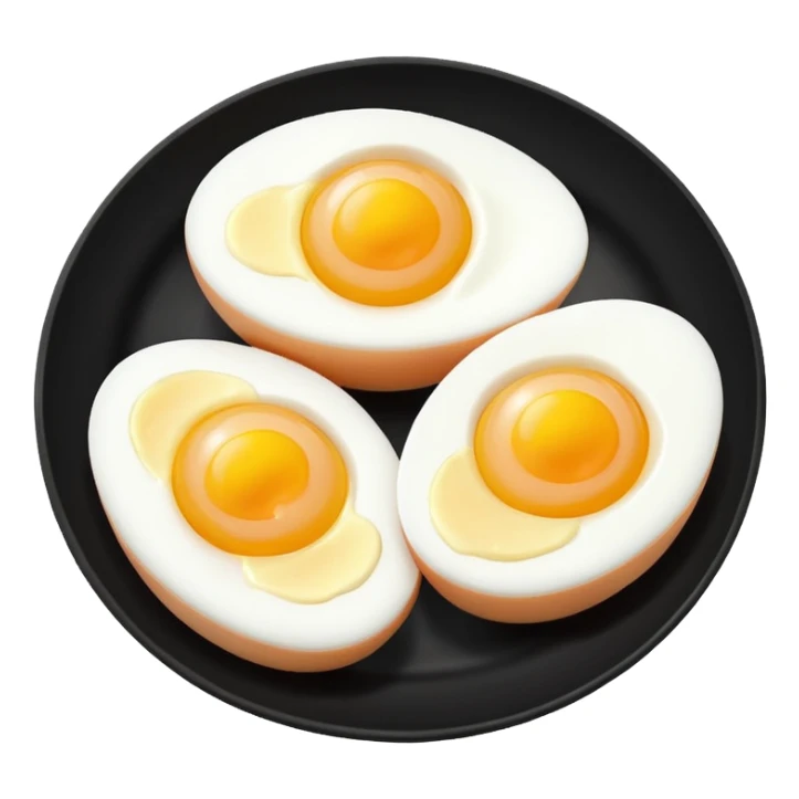 Two boil eggs in a black plate cut in half sticker