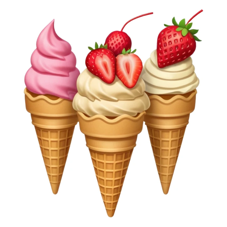 ice cream cone with strawberry scoop and a wafer stick sticker