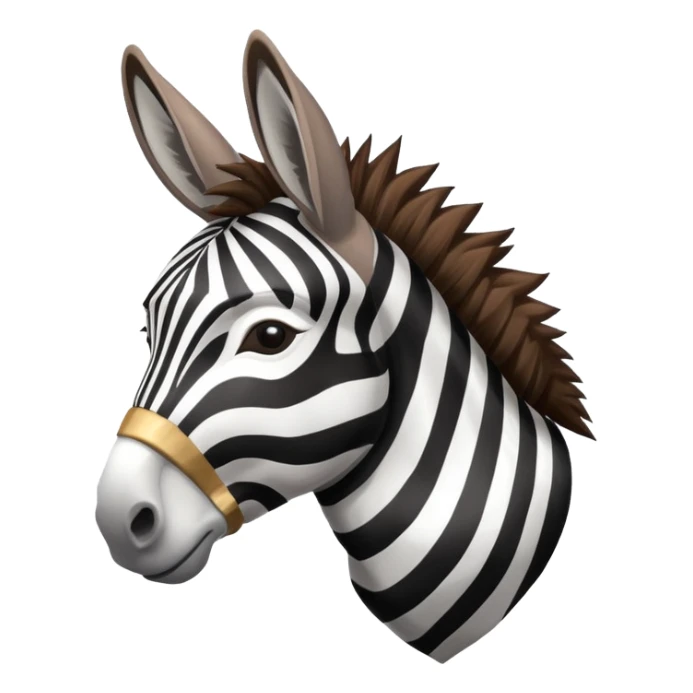A donkey with a zebra head, donkey body with brown fur and zebra head with black and white stripes sticker