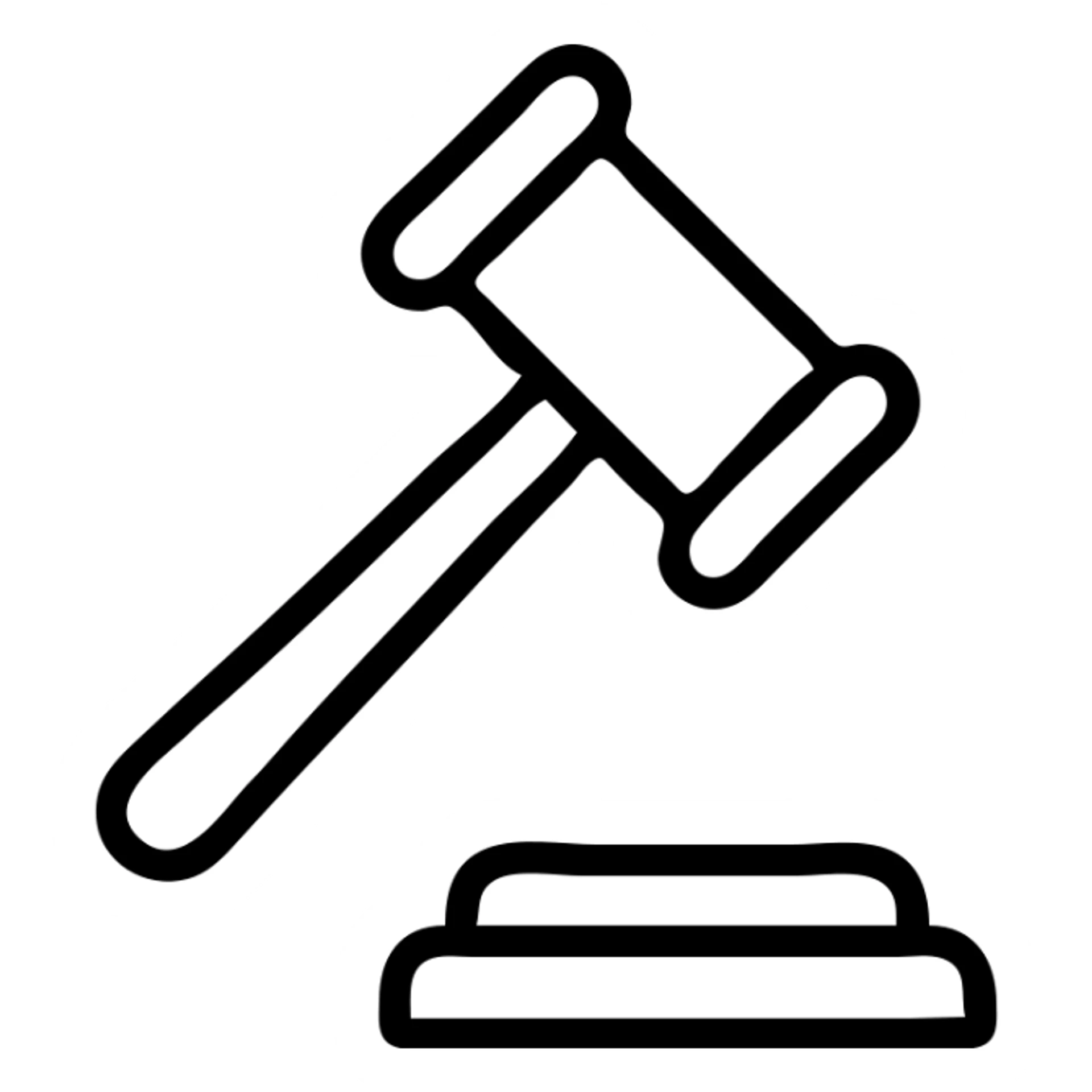 a gavel, minimal outline, black and white, simple and clear sticker