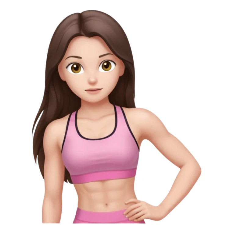 white brunette girl long hair with hazel eyes in light pink workout with abs sticker