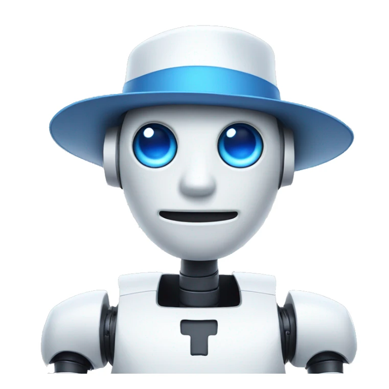 white robot with blue eyes and a hat on sticker