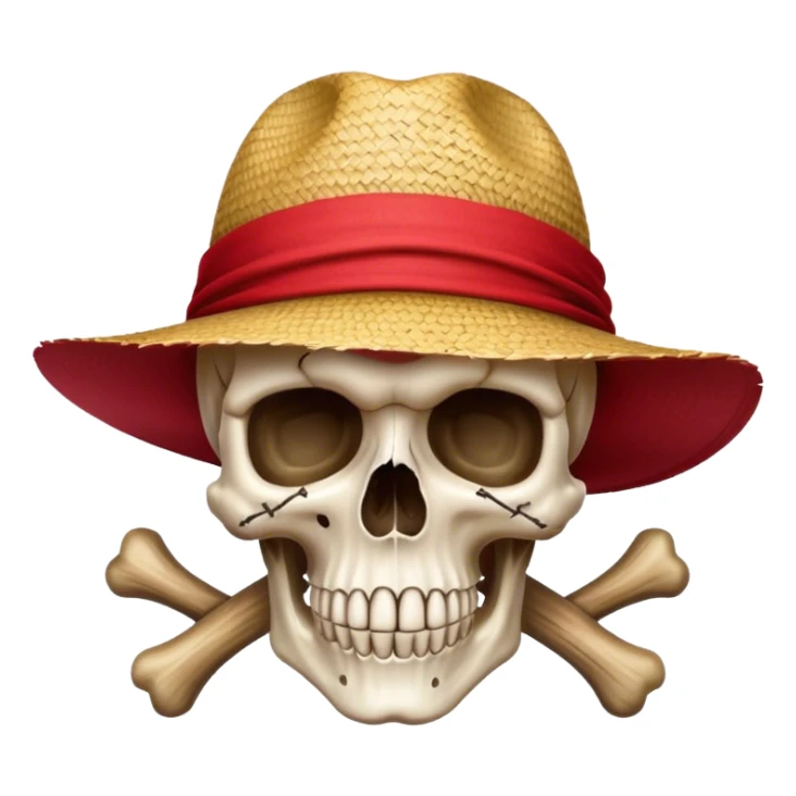 an skull with cross bone with a straw hat with red cloth  sticker