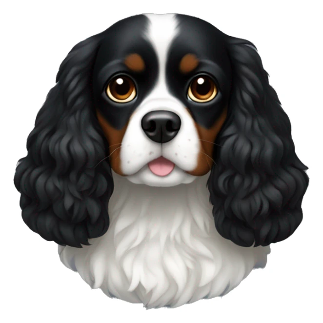 completely black small king spaniel with black fur on his whole face and white fur on chest sticker