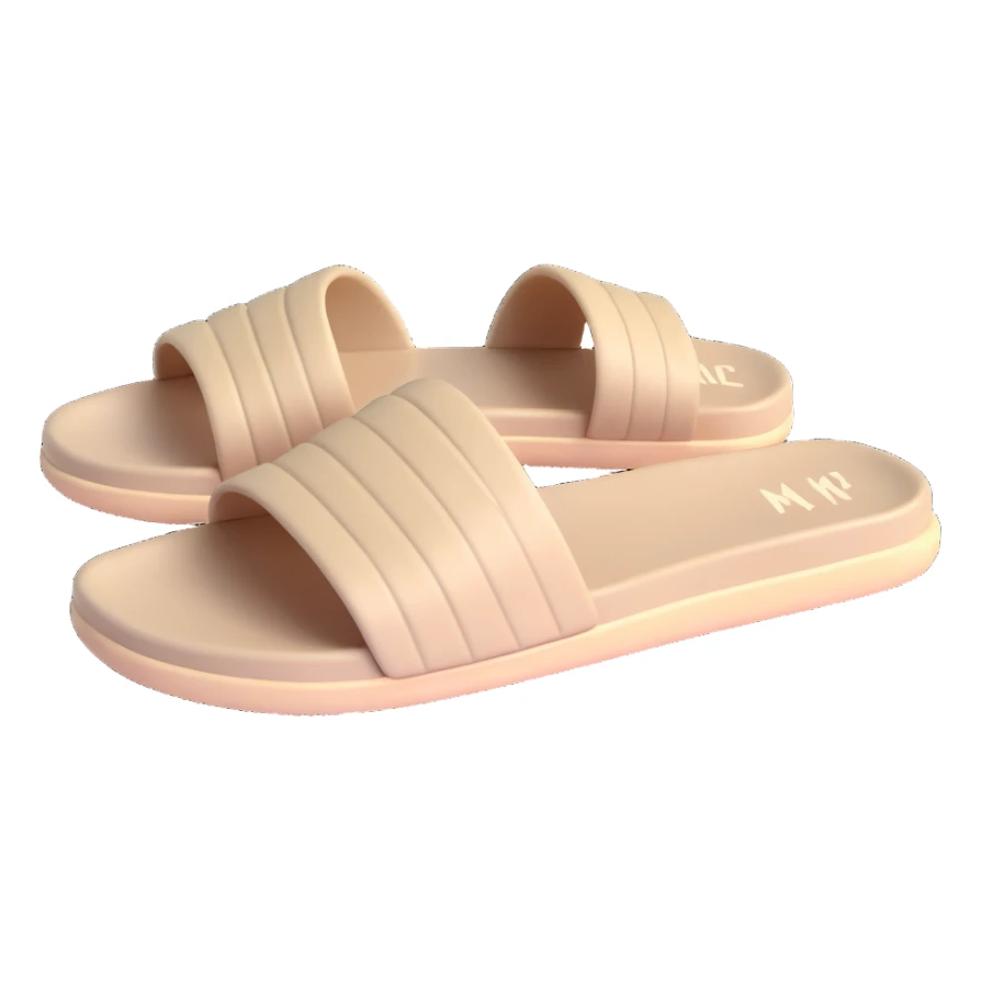 3D illustration of a Yeezy slide sandal, angled perspective, realistic shadows sticker