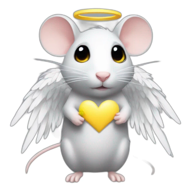 rat with white feather angel wings who is holding a yellow star sticker
