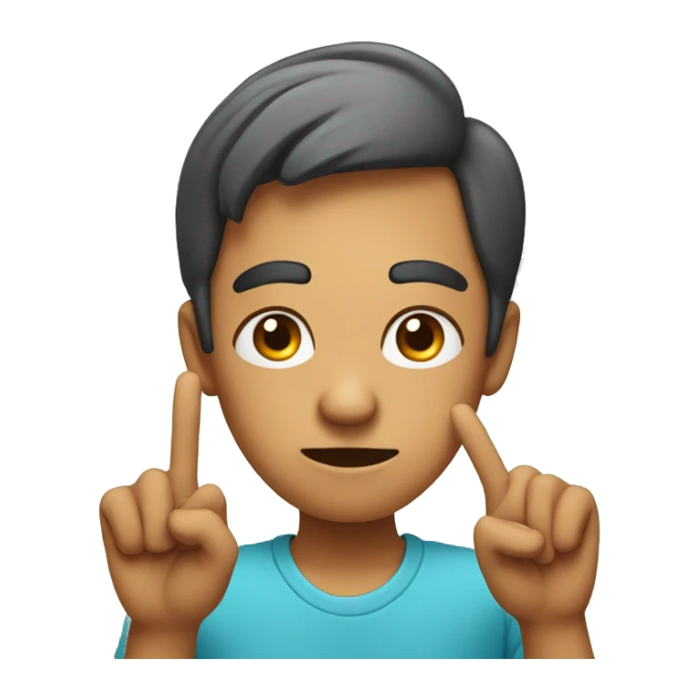 focused facial expression with two fingers pointing on both sides of the head near the temple sticker