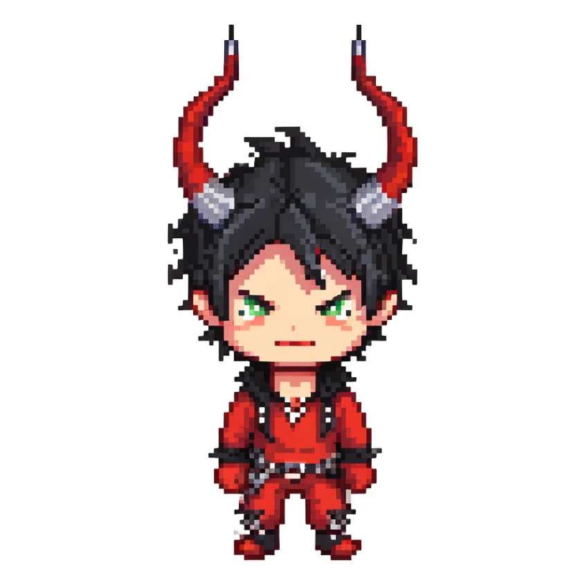 Cool anime devil boy with spiky black hair and horns sticker
