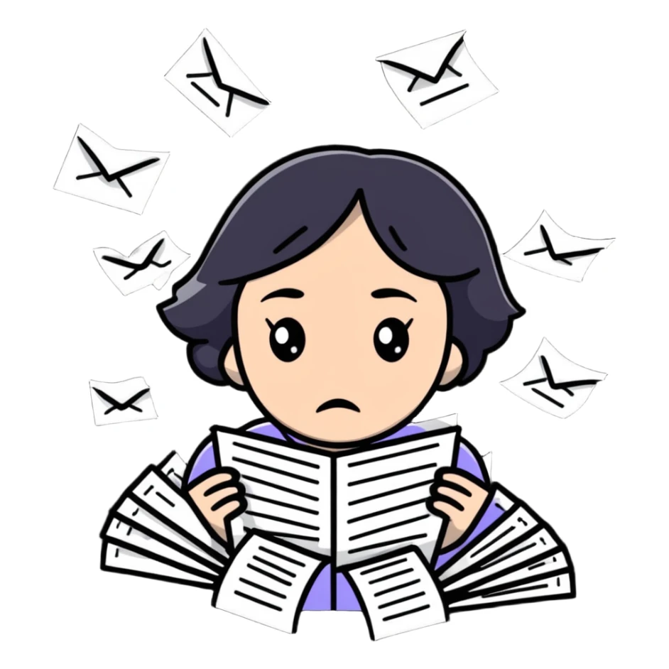 sad woman with flying papers around her sticker