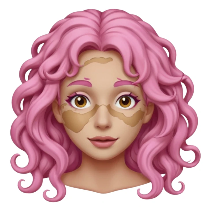 pink haired very long curly haired woman with full full face clay mask sticker