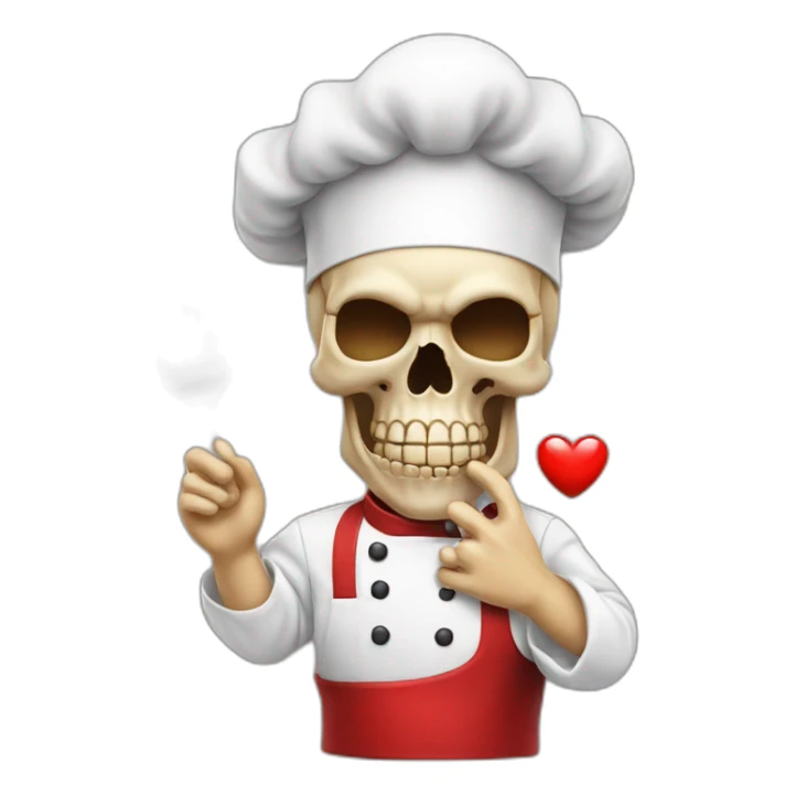 skull chef blowing a kiss heart sticker