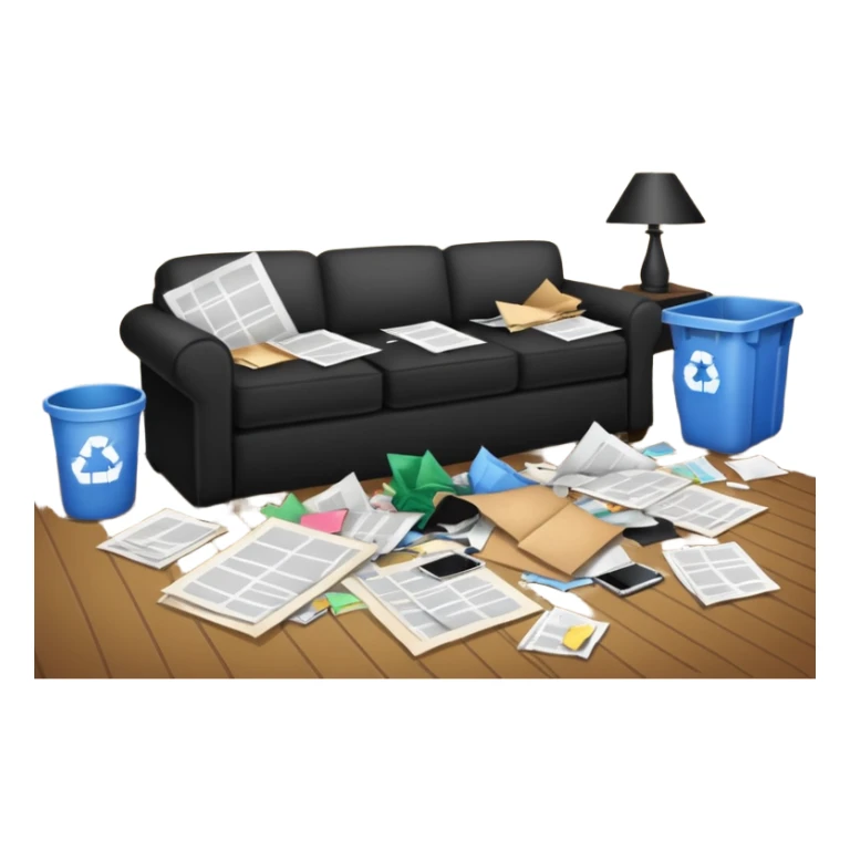 dirty living room with papers and trash

 sticker
