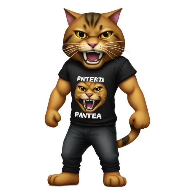 Heavy metal cat with a Pantera shirt sticker