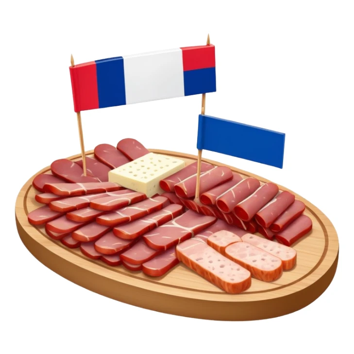 French flag on tooth pick on top of a SPAM charcuterieplatter sticker