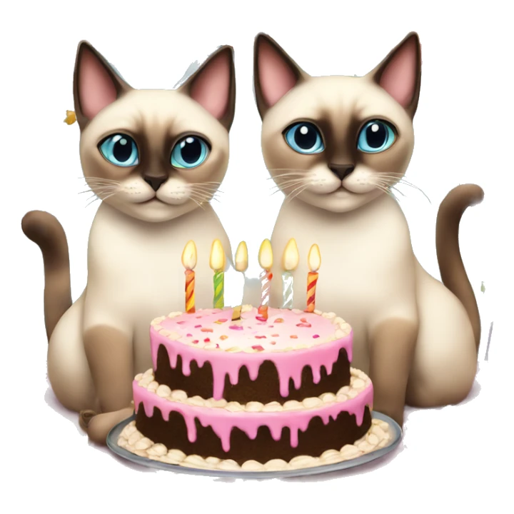 two siamese cats at a birthday party eating cake sticker