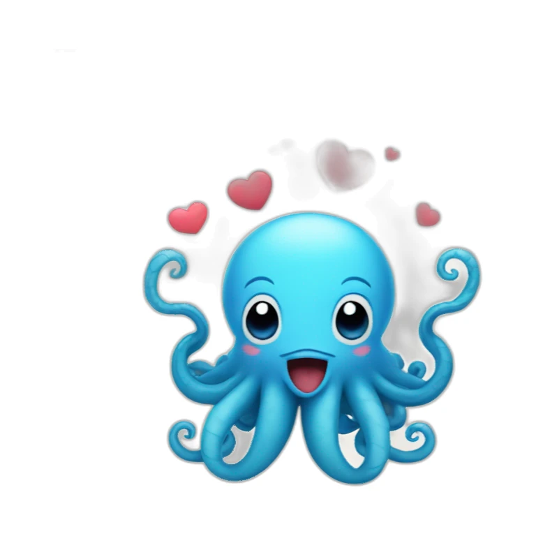 cute blue kraken with adorable face with many hearts around sticker