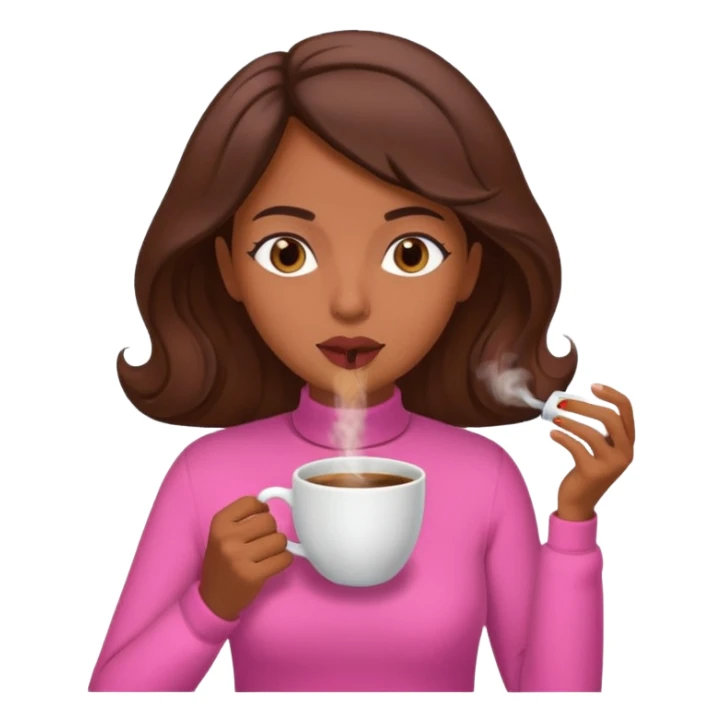 Mulher morena tomando café  com roupa rosa esfriando o café  sticker