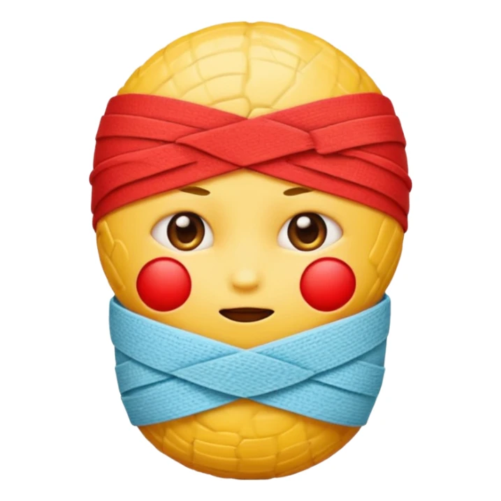 Yellow dizzy emoji with red bump on head and bandage sticker