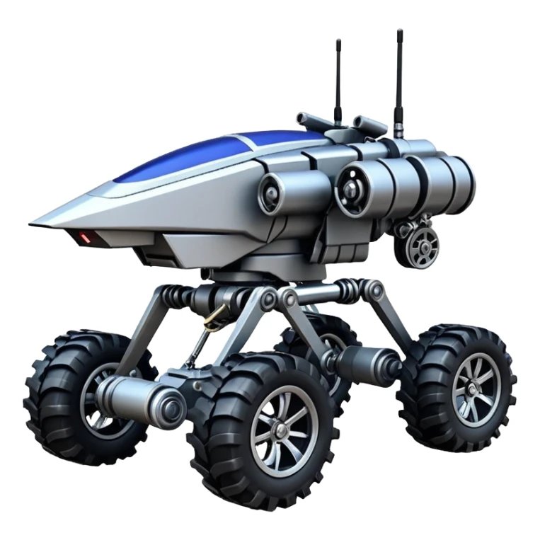 Star Wars jumping 8-wheel armored canine sporty self-balancing massive mech trail vehicle shooting motor-in-wheel side-hill leaning actively robotically articulating hydraulic independent suspended pod gimbal enemy mech off-road racing rover with large fast engine RC basher crawler megatron  sticker