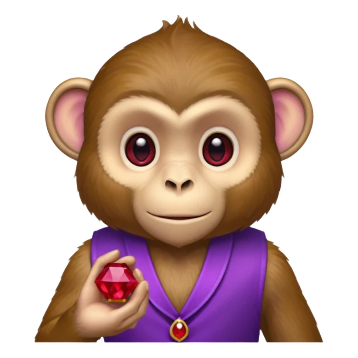 Monkey wearing a purple vest holding a red gem sticker