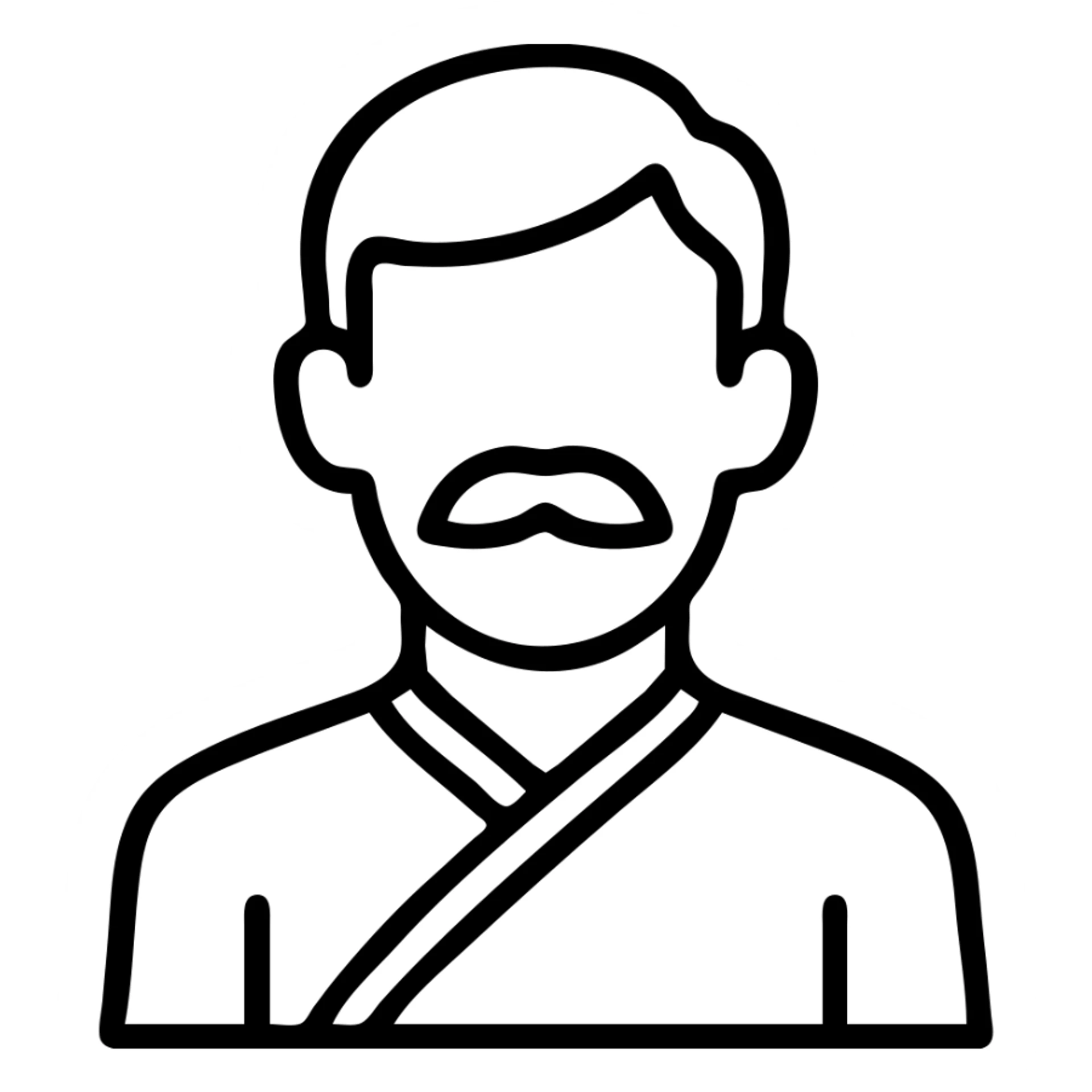 Asian man with black mustache and red hair, outlined icon style sticker