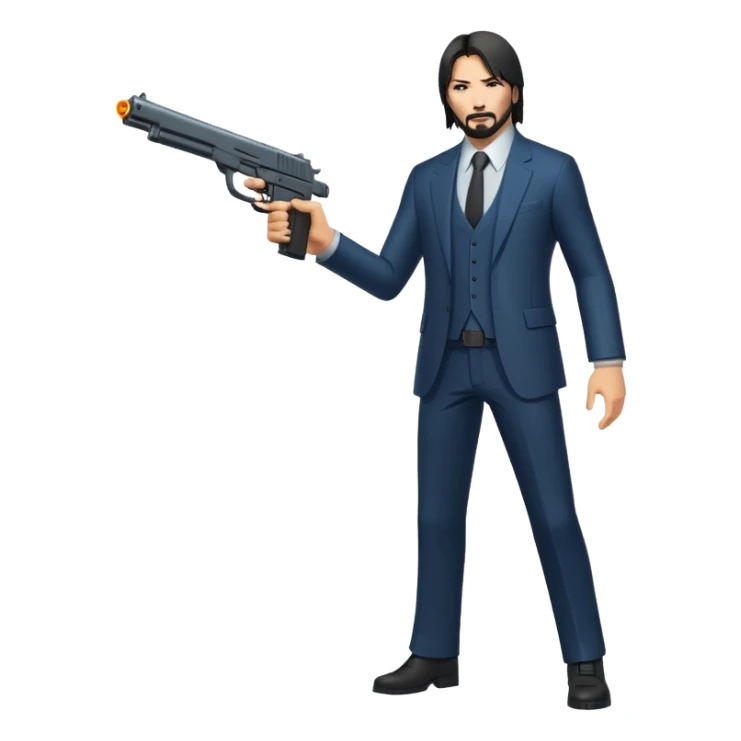 John Wick in full growth with a gun sticker