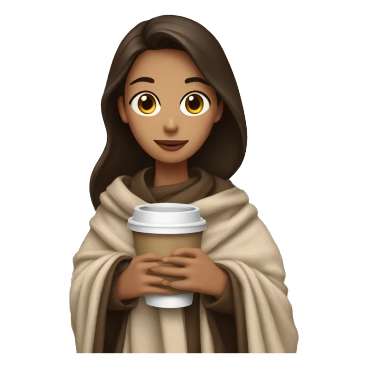 brunette girl holding a coffee, wrapped in a blanket sticker