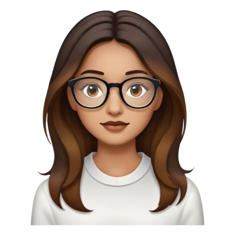 Lights skin Woman with dark roots brown long balayaged lengths and squared thin glasses sticker