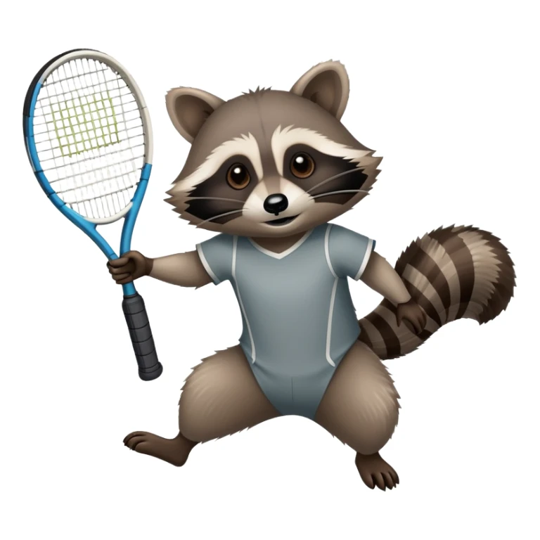 raccoon as seen from below gripping a tennis racket sticker