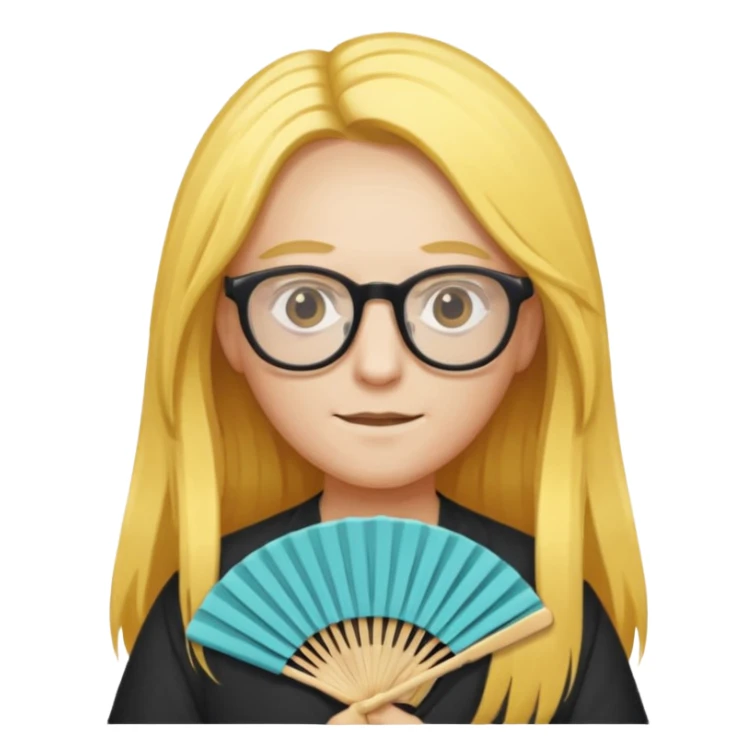long yellow haired folding fan holder with glasses sticker