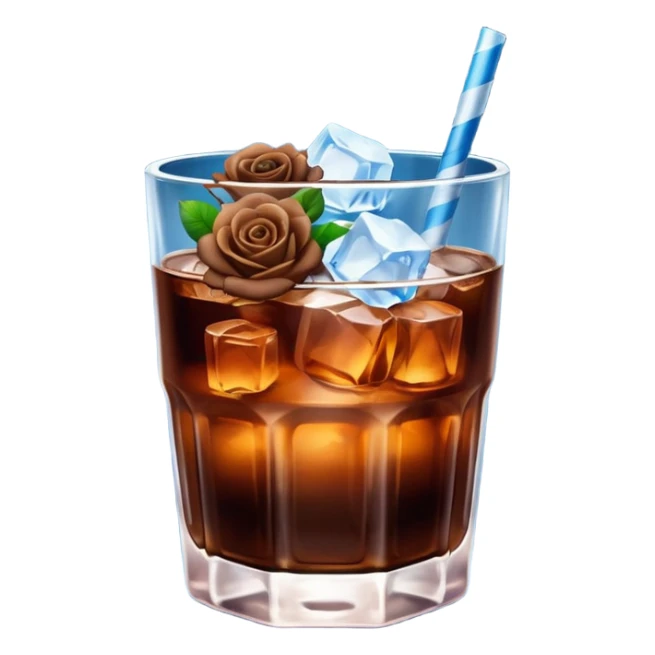 Cold brew coffee with mini roses blue light and small size mini glas cup with ice cubs sticker