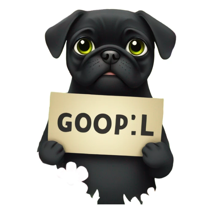 Black pug , surrounded by flowers, holding a green sign that says “good luck”  sticker