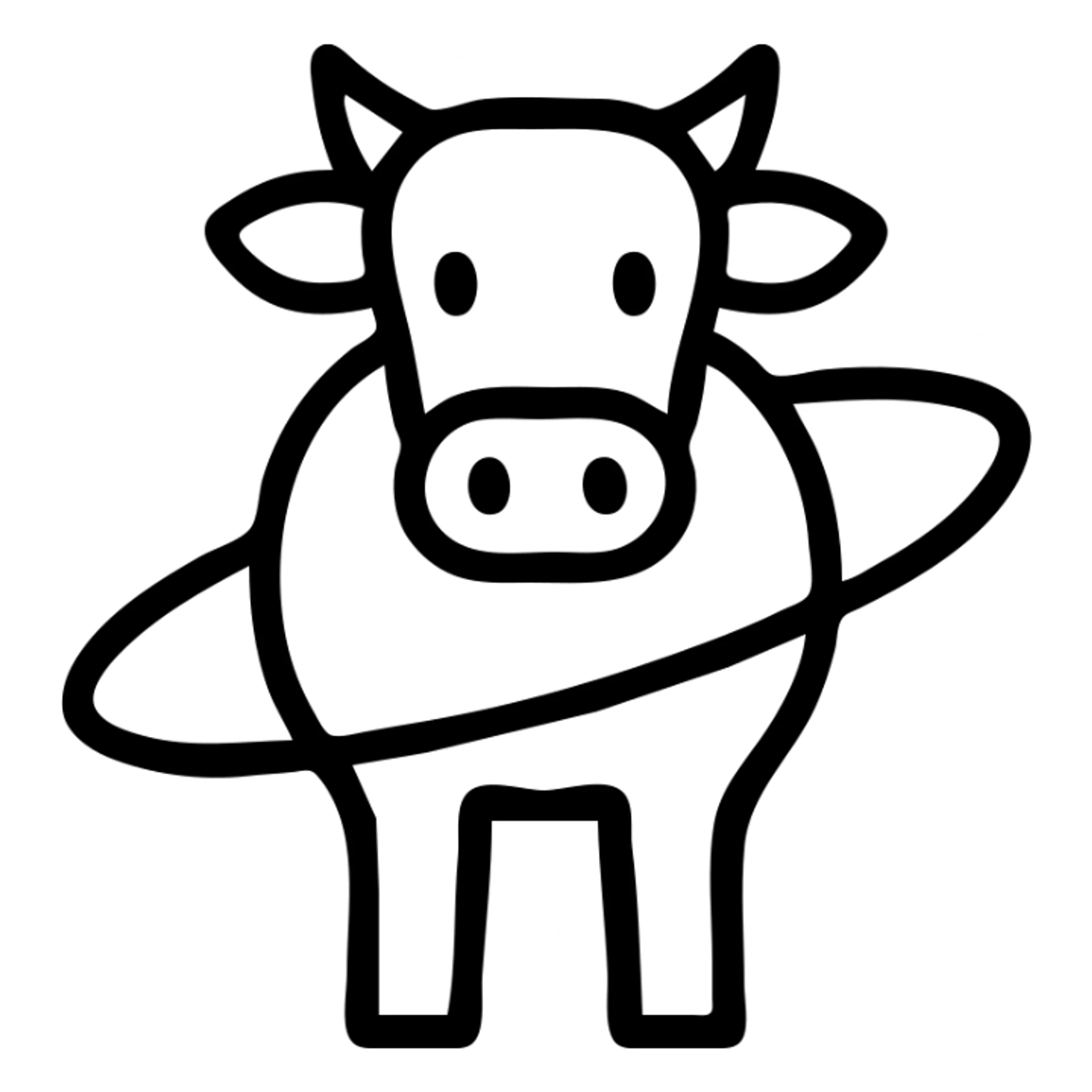 minimal icon of a cow with Saturn's rings, outlined, modern sticker