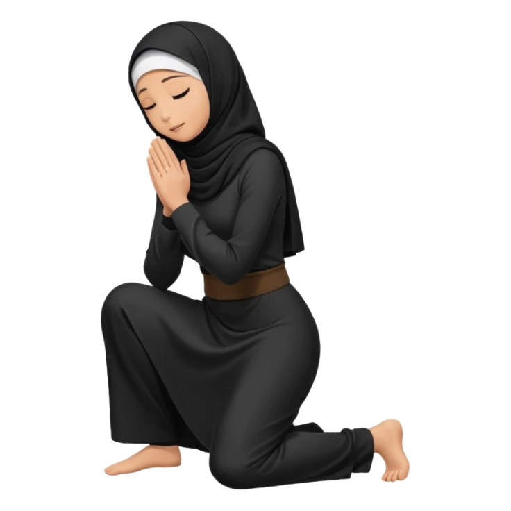 Woman Kneeling for Islamic prayer side view face touching the floor sticker