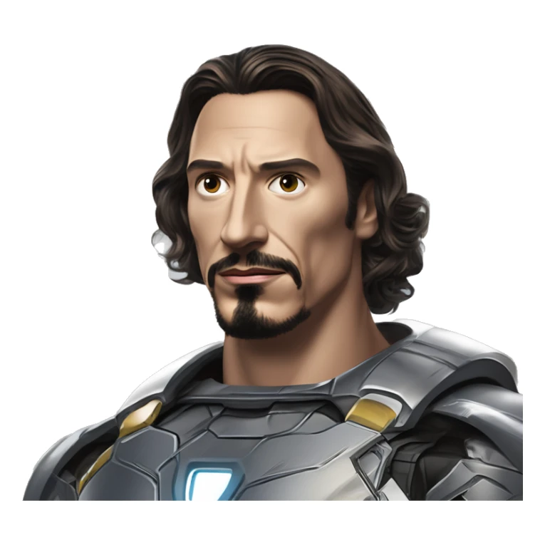 IKEA co-worker Iron Man Zlatan in Marvel Avengers style, oil paint, mysterious eyes, intricate lips, masterpiece pose, odd perspective, beautiful, desirable, logical sticker