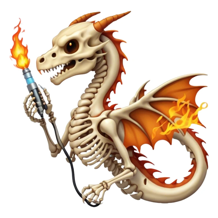 skeleton dragon holding ultrasound probe breathing fire  sticker