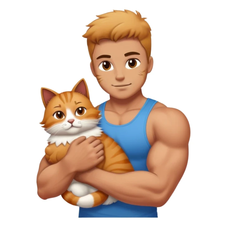 Muscular athlete petting a cat sticker