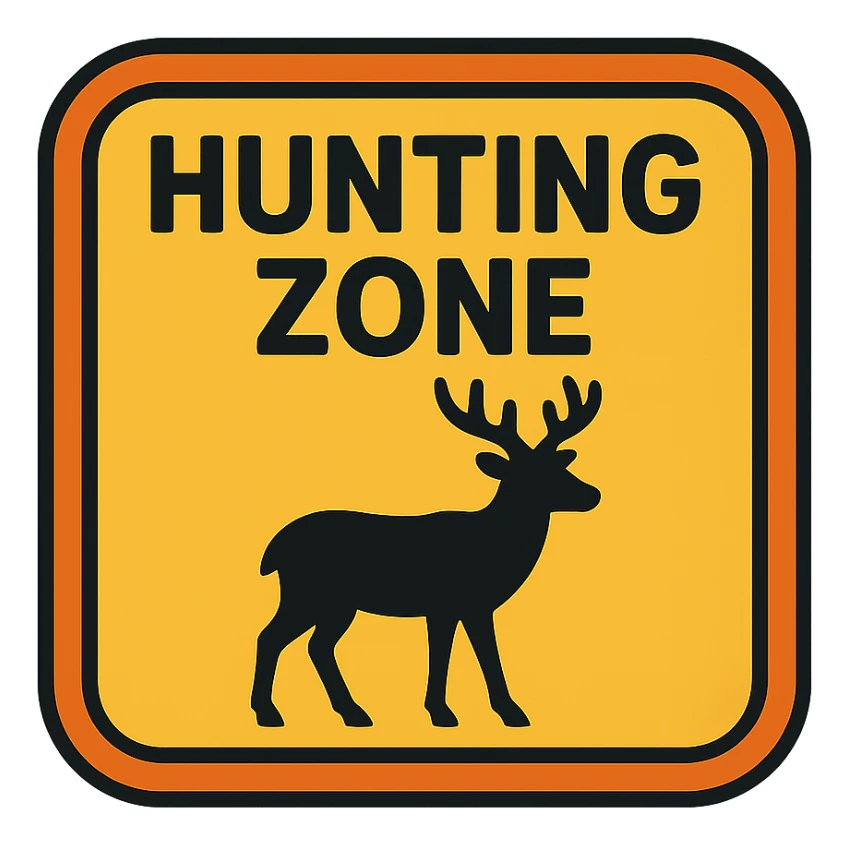 flat toon style hunting zone sign with bold colors and animal silhouette sticker