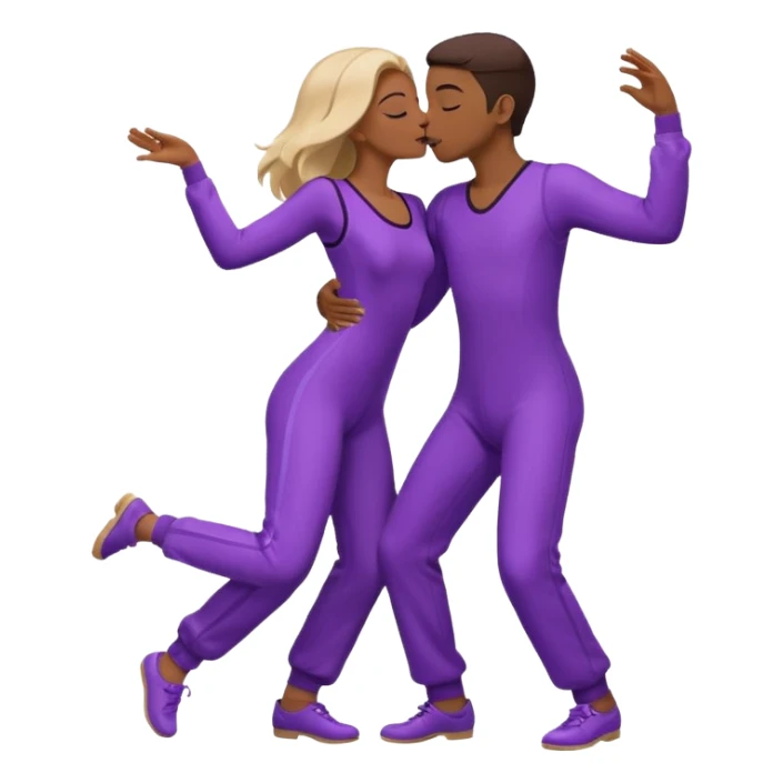 Last two brain cells dancing looking weird and kissing. not iphone emoji style. they wear purple jumpsuits sticker