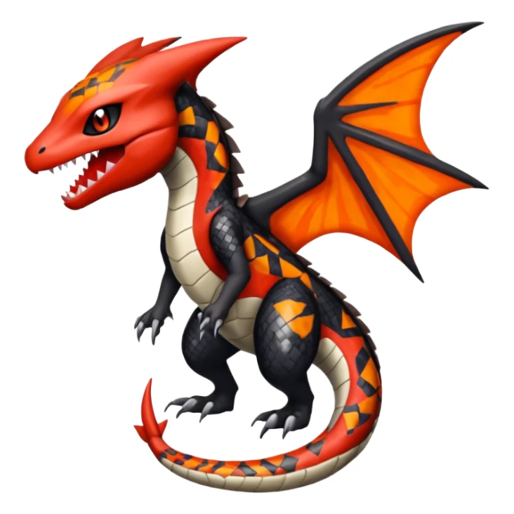 Blood-patterned scale-marked Meloetta-Garchomp-Guilmon-Pokémon-Fakémon-fusion-hybrid-creature sticker