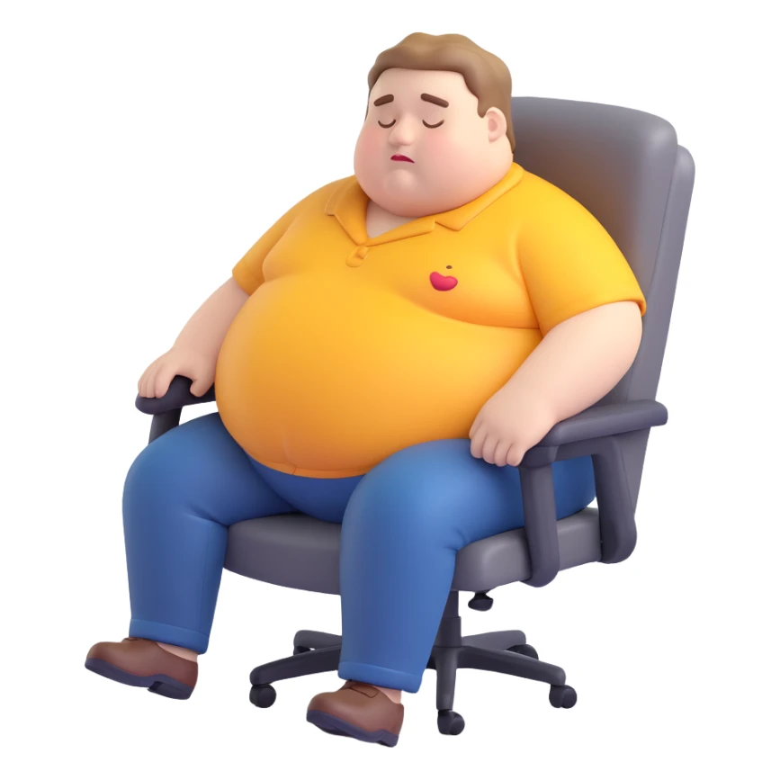a fat man sleeping in an office chair, 3D emoji style sticker