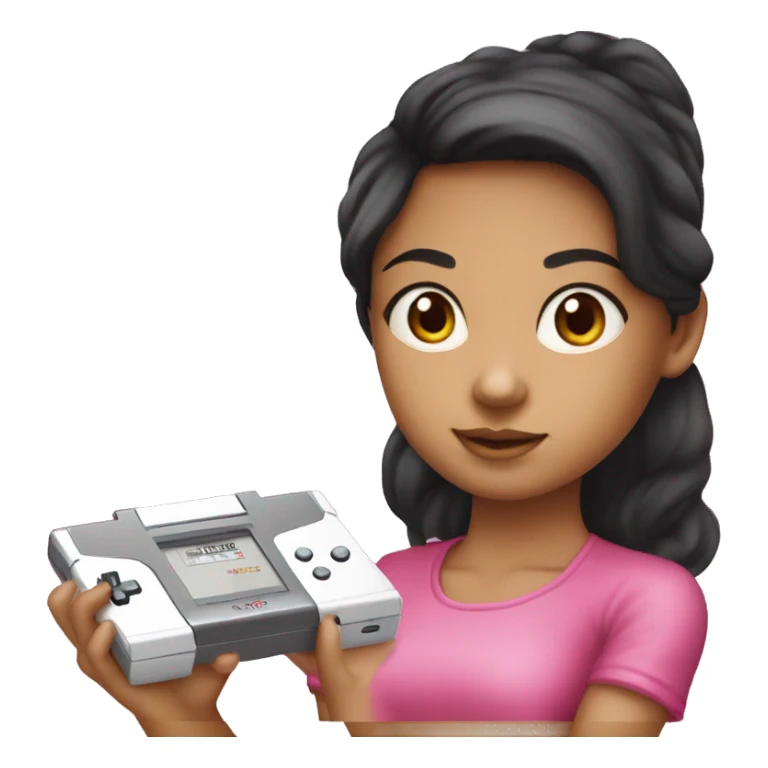 dark haired lightskin girl  playing pink nintendo ds sticker