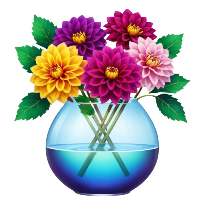 realistic dahlia flowers in a clear vase with clear water sticker