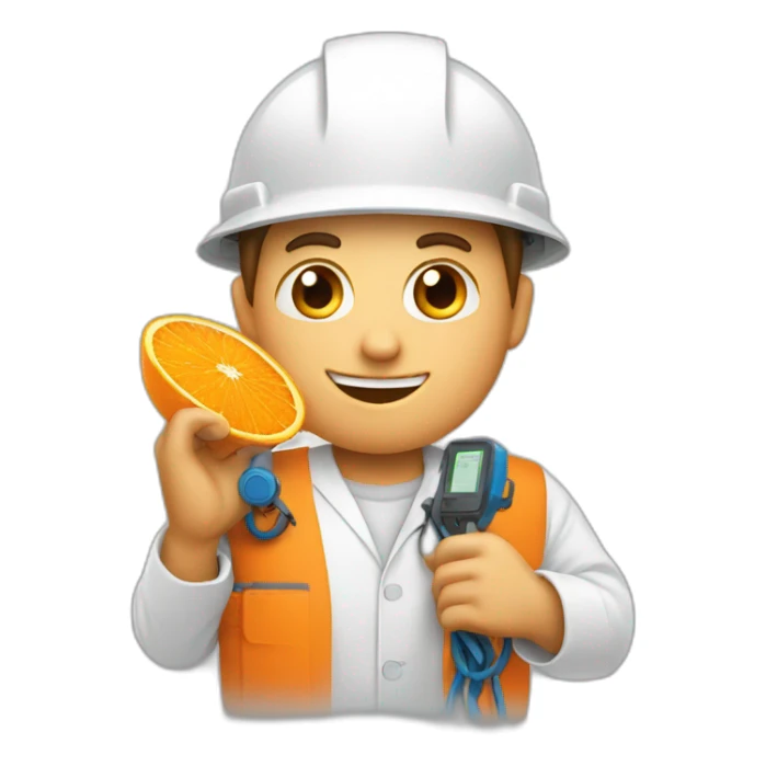 orange telecom technician with a fiber in one hand sticker