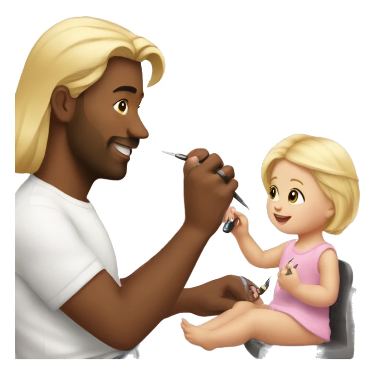 blonde babydaughter gives blonde dad a manicure sticker
