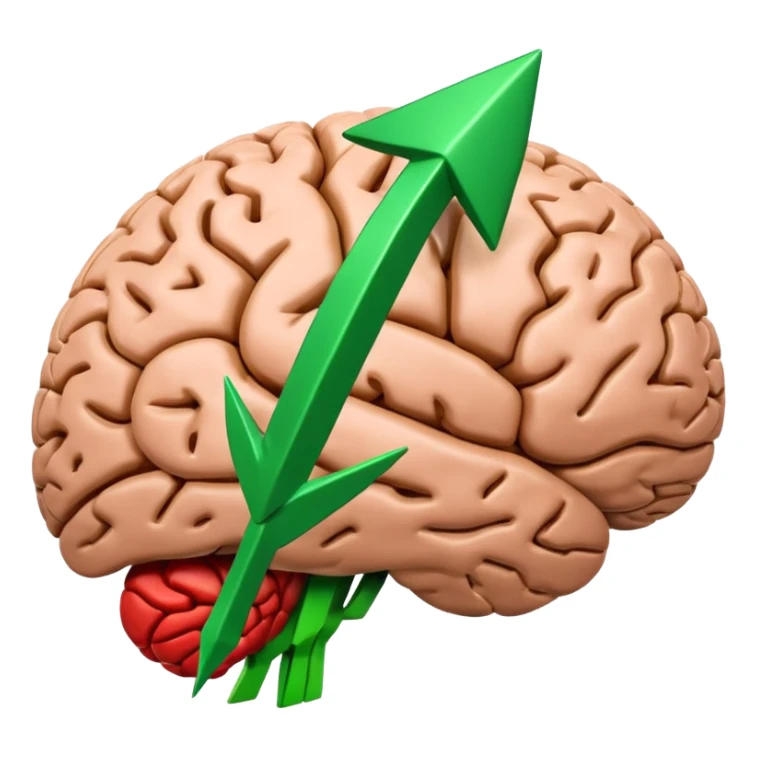 real brain with rising green arrow graph inside sticker