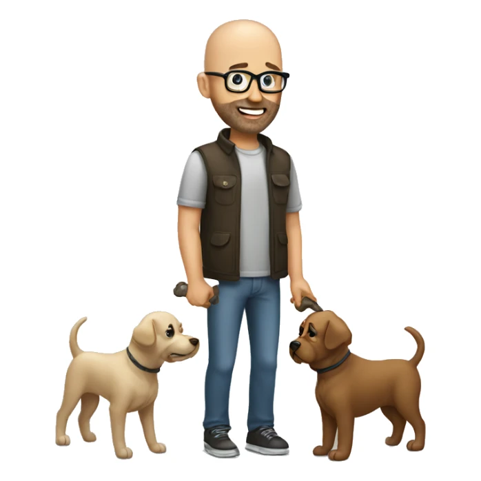 Bald guy with some beard and glasses picking up his dogs poop sticker