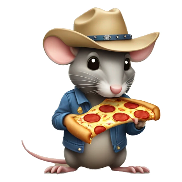 rat wearing cowboy hat eating pizza sticker